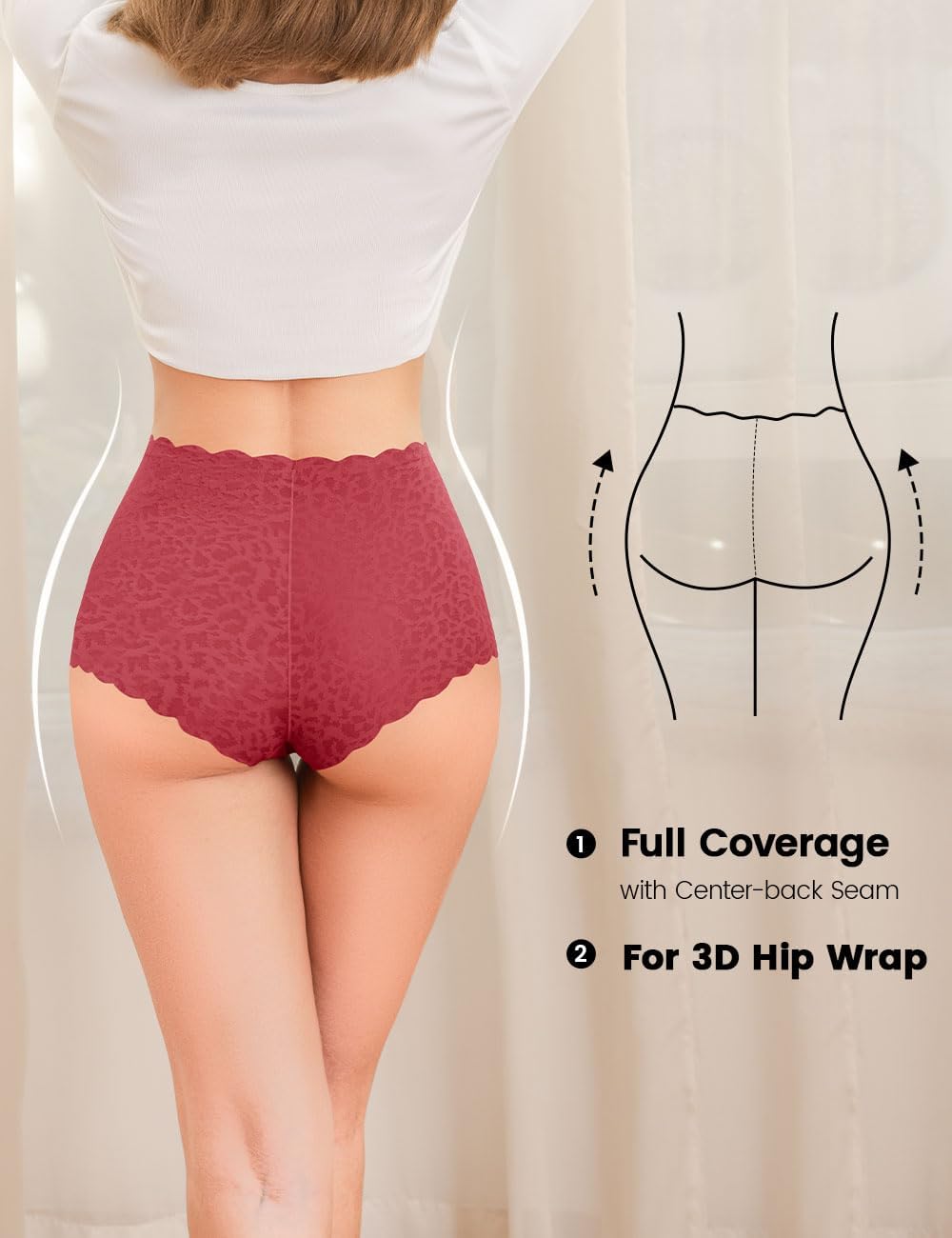 Womens Briefs Underwear High Waist Full Coverage Panties Tummy Control Shorts Stretch Flattering Floral Jacquard - Image 4