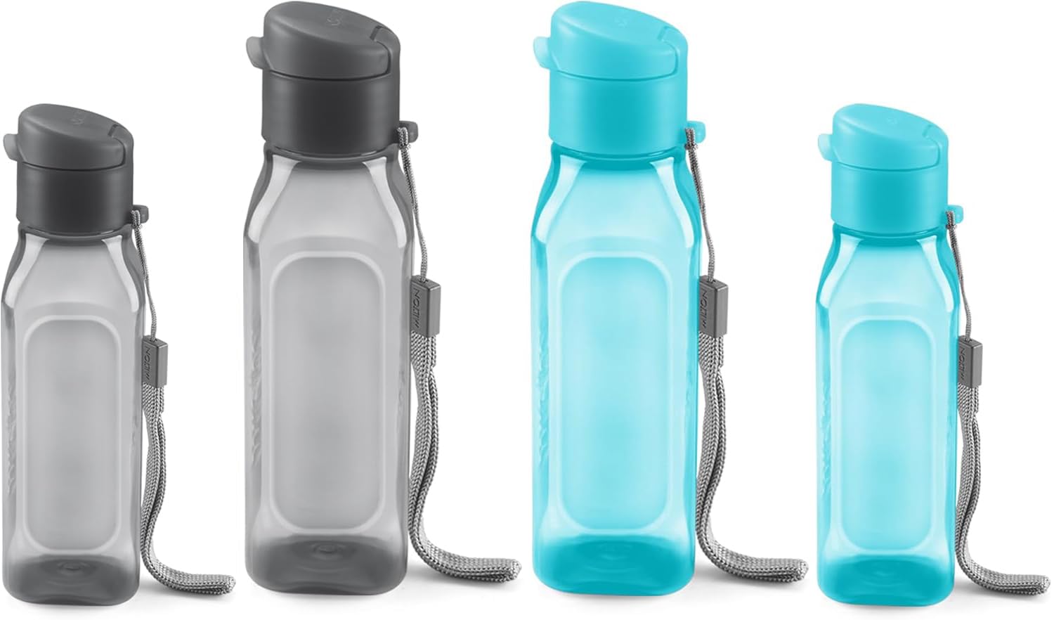 MILTON Bulk Water Bottles Set of 4 – 10 and 17oz Multicolor Bottles for Kids and Adults – Leak Proof with Carry Strap – Square Reusable Bottles for Juice, Drinks BPA-Free Dishwasher-Safe