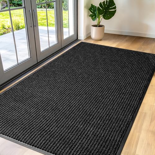 Large Door Mat 3 x 5 Charcoal Heavy Duty Commercial Floor Mat Industrial Floor Mat for High Traffic Areas Or Business Entryway Nonslip Rubber Backing.
