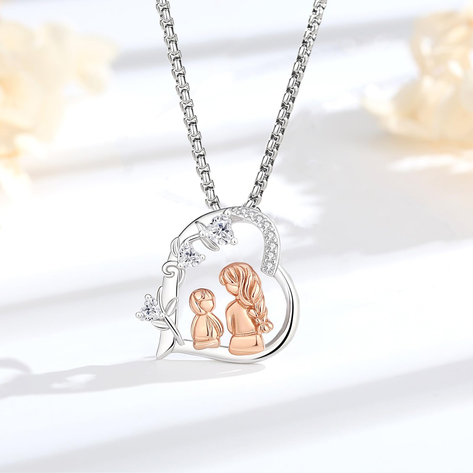 AEONSLOVE Colgante Dia de la Madre Plata de Ley 925 Collar Madre e Hija Corazón Joyas Regalos para Mama Abuela Colgante Mama Plata