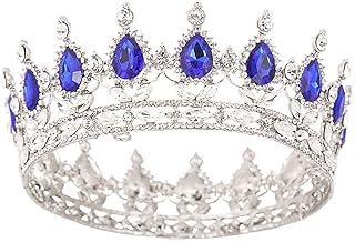 Crowns and Tiaras Baorque Silver Rhinestone Vintage Bride Wedding Crowns Royal Birthday Crown Cake Topper Costume Headband Tiara for Women and Girls (Silve&Blue)