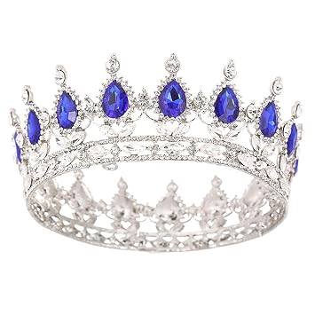 Crowns and Tiaras Baorque Silver Rhinestone Vintage Bride Wedding Crowns Royal Birthday Crown Cake Topper Costume Headband Tiara for Women and Girls Silve&Blue