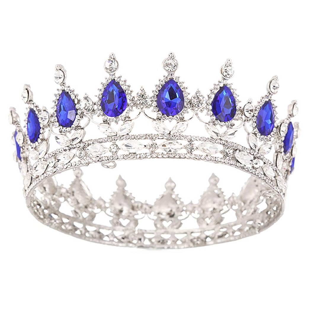 Crowns and Tiaras Baorque Silver Rhinestone Vintage Bride Wedding Crowns Royal Birthday Crown Cake Topper Costume Headband Tiara for Women and Girls (Silve&Blue) Blue,Gold,Silver