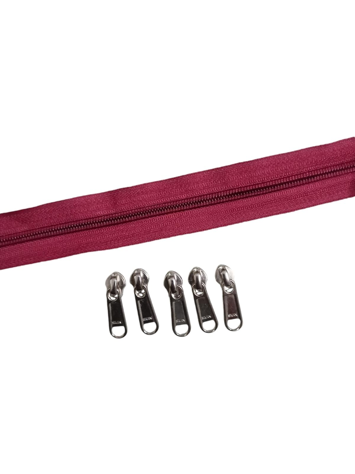 Togline Zip NO. 5,5 MTR Zip ROLL and 5 Sun Stainless Steel Runner (MEHROON)