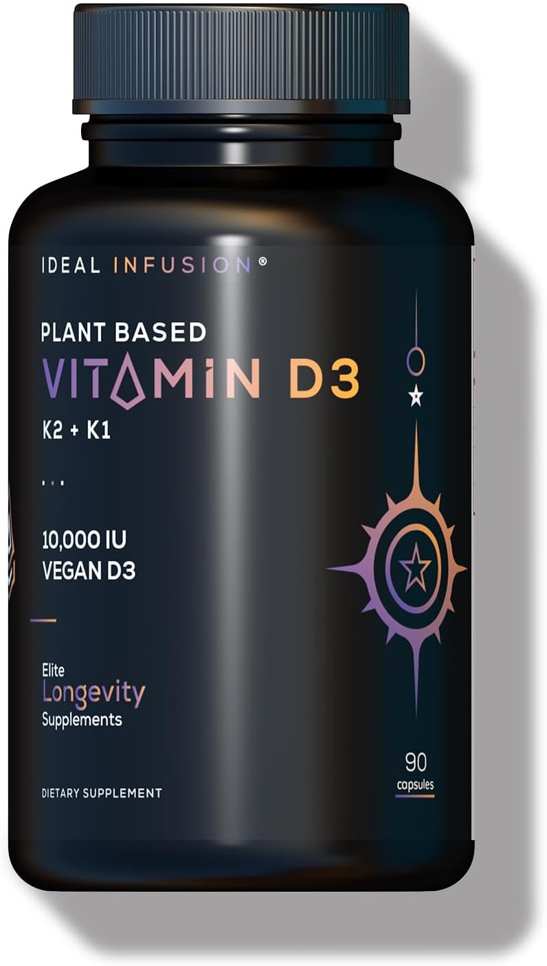 Vegan Vitamin D3 10,000iu with K1 K2: Natural Plant Based D3 - Burp-Free Patented Coconut MCT Powder for Improved Absorption - Immune Support & Bone Structure (90 Servings) Wildcrafted D3 Lichen