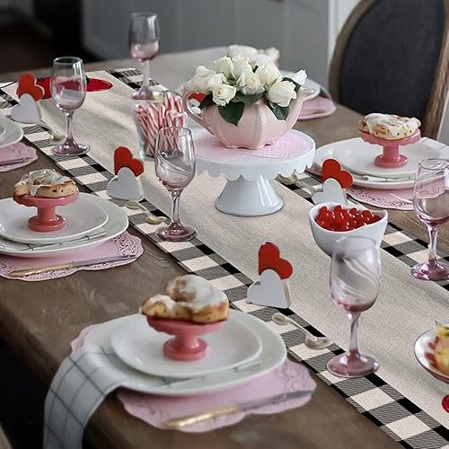 Miniatura 4 de ARKENY Camino de mesa de San Valentín de 72 x 13 pulgadas, diseño de corazón de amor, granja, arpillera, búfalo, a cuadros, interiores, aniversario,