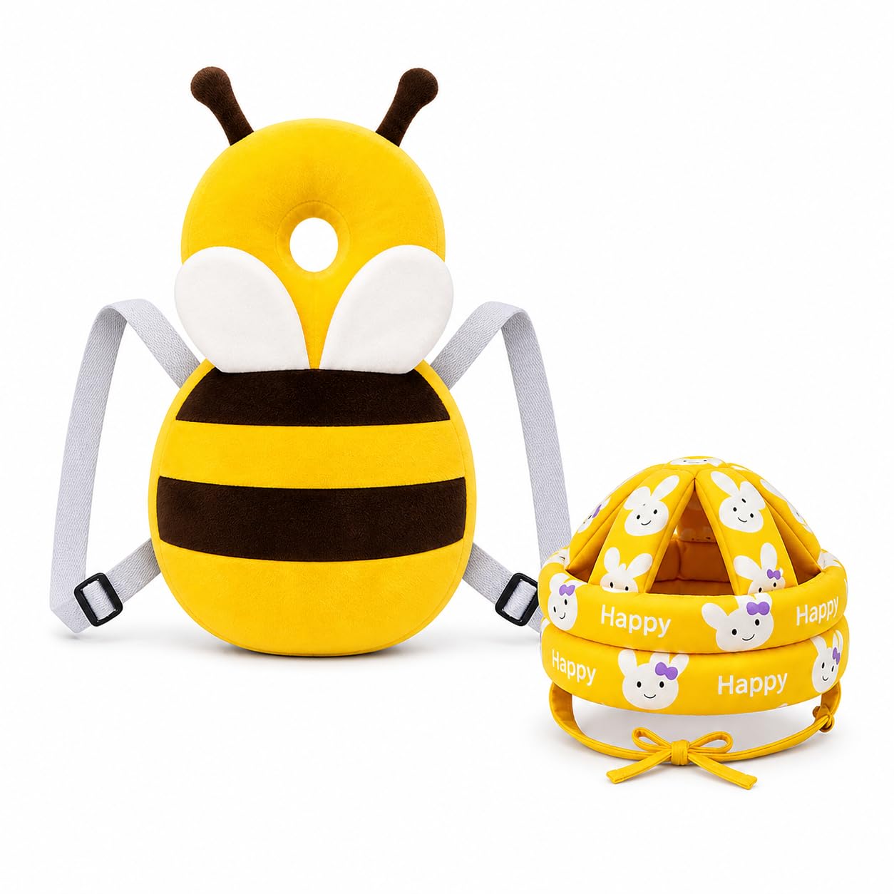 GLUN® Baby Back Protector with Head Protective Hat Combo Set, Cute Honey Bee Shape Soft Cushioning, Adjustable Shoulder Belt, Head Protection Gear for 6-18 Month Toddler Kids-image-3
