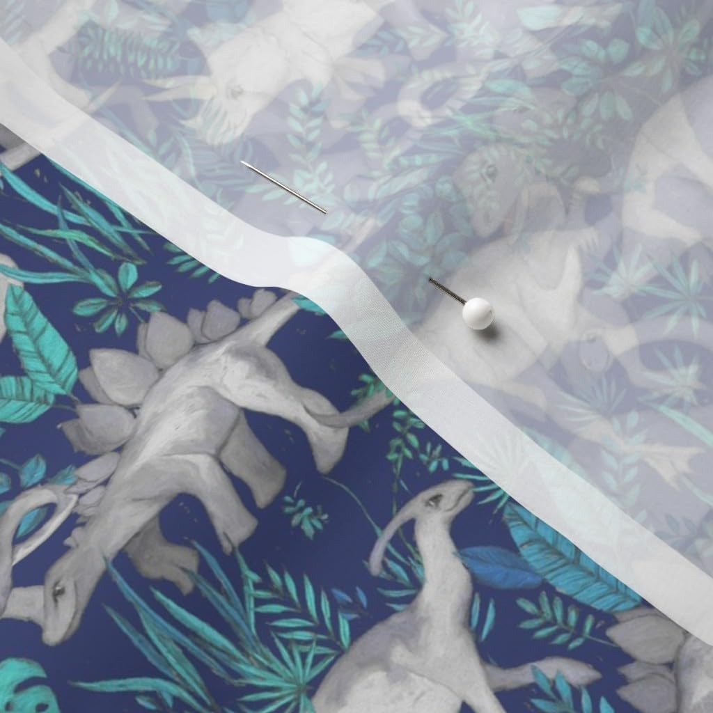 Spoonflower Fabric - Dinosaur Jungle Dark Blue Purple Background Small Print Leaves Printed on Chiffon Fabric by The Yard - Sewing Fashion Apparel Dresses Home Decor