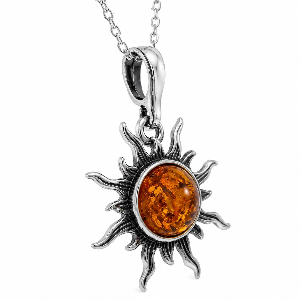SilverAmber Jewellery Genuine Baltic Amber & Sterling Silver Star Sun Pendant without Chain - 1764