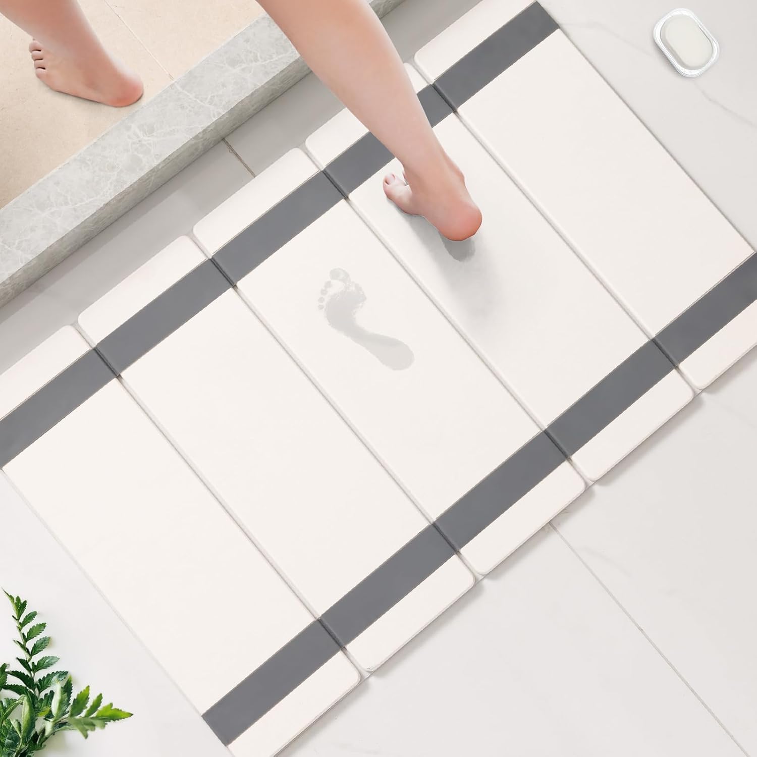 Stone Bath Mat, Super Big, 20"x32", Foldable, Multifunctional, White Bathroom Mat for Shower