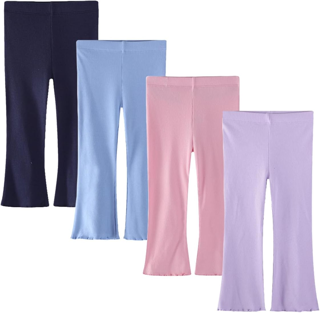 Baby Toddler Girl Flare Pants 4 Pack Toddler Bell Bottom Leggings Girls Soft Cotton Ribbed Ruffle Pants Clothes