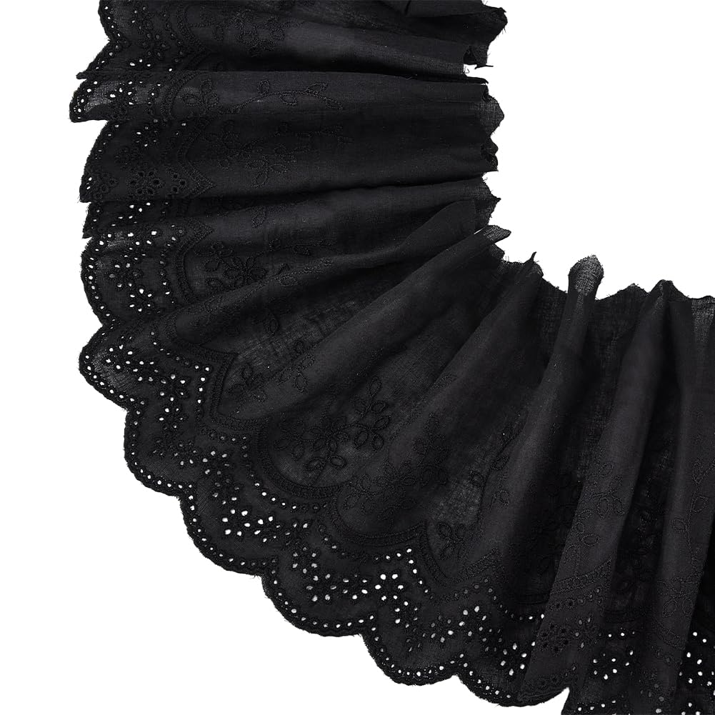 BENECREAT 16.9 ft (4.6 m) Lace Trim, Black, Cotton Eyelet, Corrugated Lace Trim, 7.9 inches (20 cm) Wide, Wedding Ceremony, Curtain, DIY Assistant Material, Decorative Material, Sewing Material, Doll