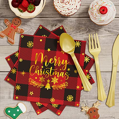 Christmas Party Decorations Supplies - 175 Pcs Buffalo Plaid Xmas Disposable Dinnerware Set(25 Guest) With Red Truck Christmas Tree Paper Plates Napkin Cup Plastic Fork Knives Spoon For New Year Decor #TOP4