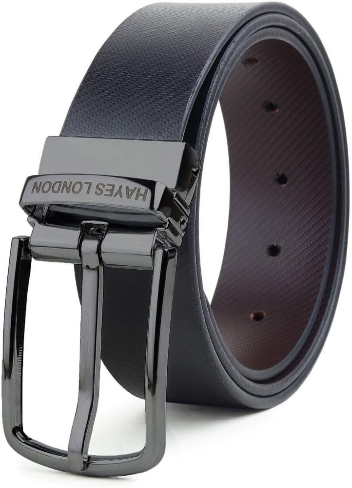Belts for Men Leather Original, Reversible Black & Brown Formal & Casual Italian Leather Belt with Solid Metal Curved Buckle