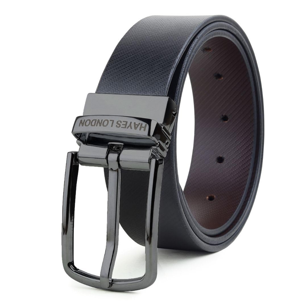 Belts for Men Leather Original, Reversible Black & Brown Formal & Casual Italian Leather Belt with Solid Metal Curved Buckle