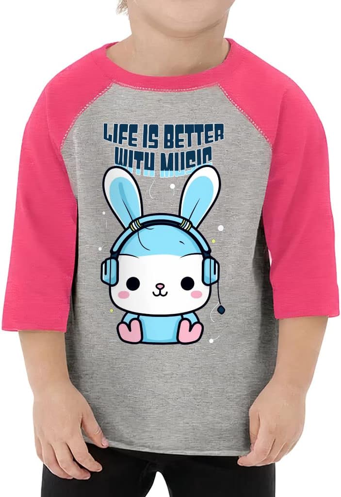 Life is Better with Music Toddler Baseball T-Shirt - Cartoon 3/4 Sleeve T-Shirt - Music Kids' Baseball Tee