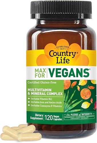 Country Life Max for Vegans - 120 cápsulas veganas - Multivitaminas diarias - Suplemento de apoyo inmunológico - Contiene vitamina B12, hierro,
