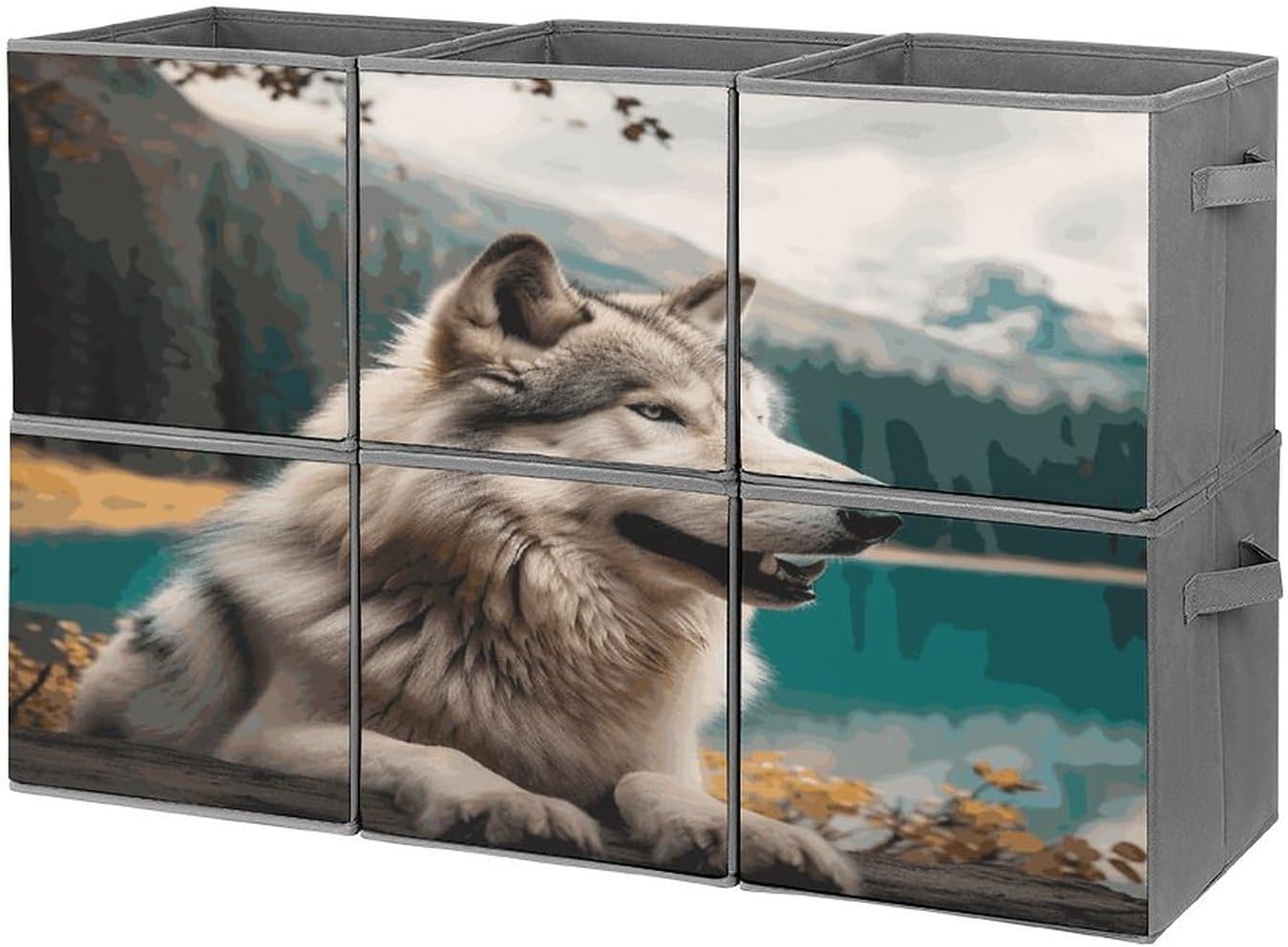 Multi Use Organizer Bins, Fun Animal Wolf Printed Storage Bins, Foldable Storage Baskets Are Suitable For Bedrooms, Offices, And Cars
