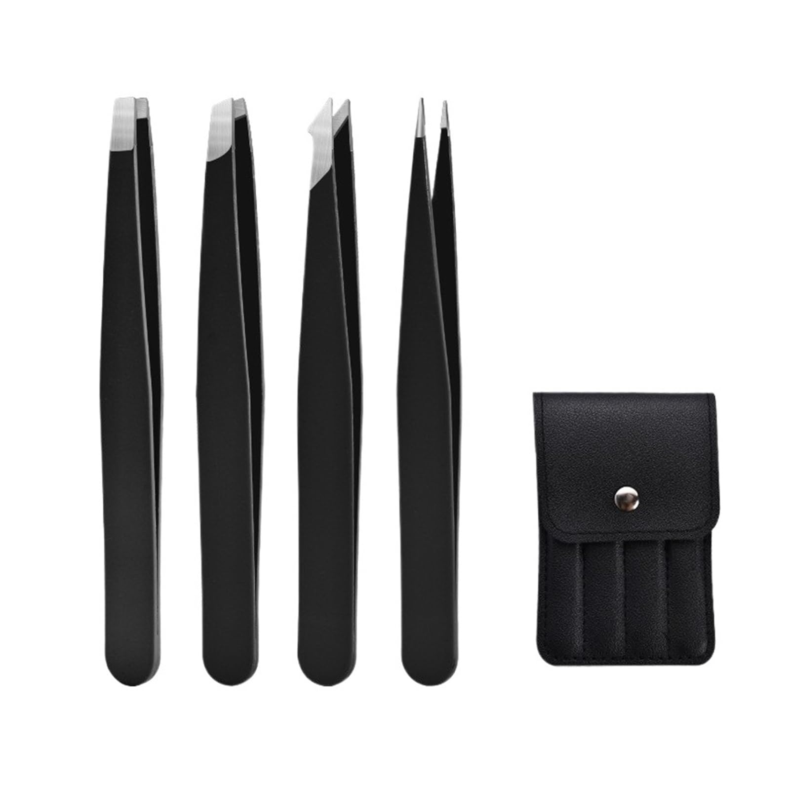 Zgxnyi Black 4 Pcs Set Eyebrow Tweezers Eyebrow Tweezer 4Pcs Colorful Hair Beauty Fine Hairs Puller Stainless Steel Slanted Eye Brow Clips Removal Makeup Tools(Black 4 Pcs Set)