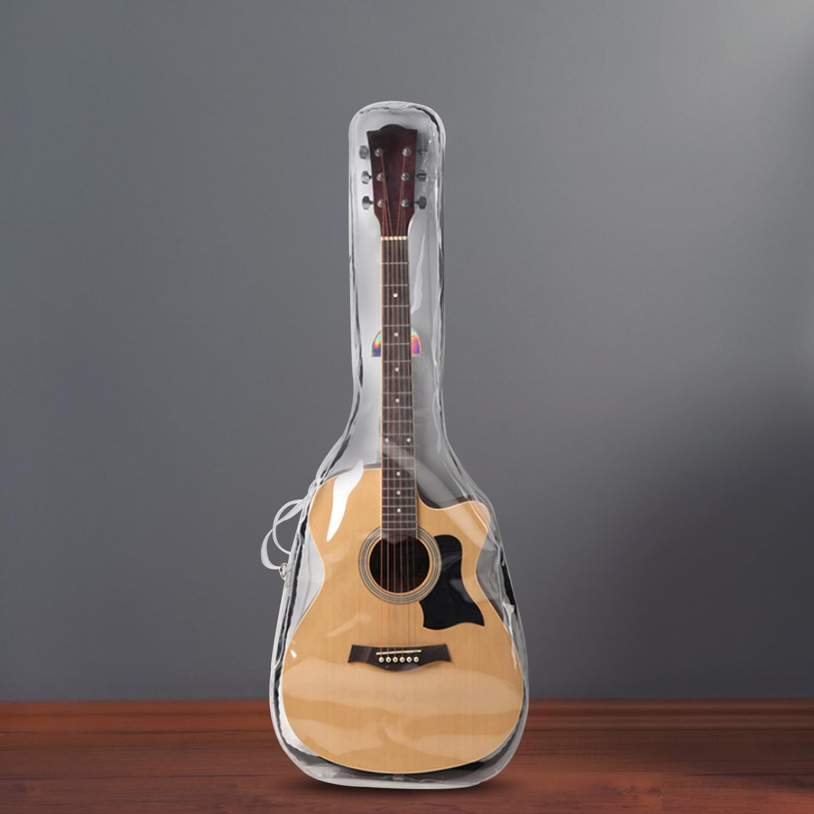 Veemoon Borsa per Chitarra Acustica Trasparente Pc, Zaino Doppie Spalline, Bianco, per Chitarra Folk 39/40/41 Pollici, Leggero, per Uso Outdoor