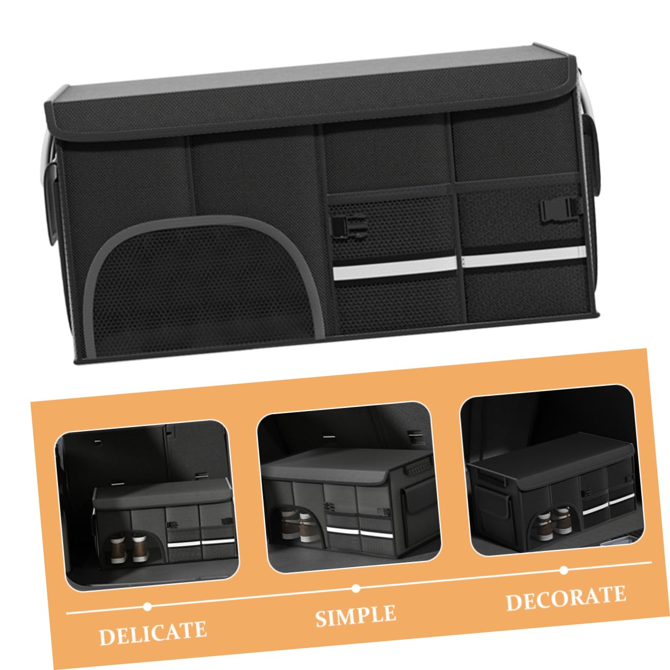 Cabilock Organizador de Maletero con Gran Capacidad de Tela Oxford Plegable Negro Diseño Elegante y Resistente para Coche Adecuado para Camping y Organización Hogar