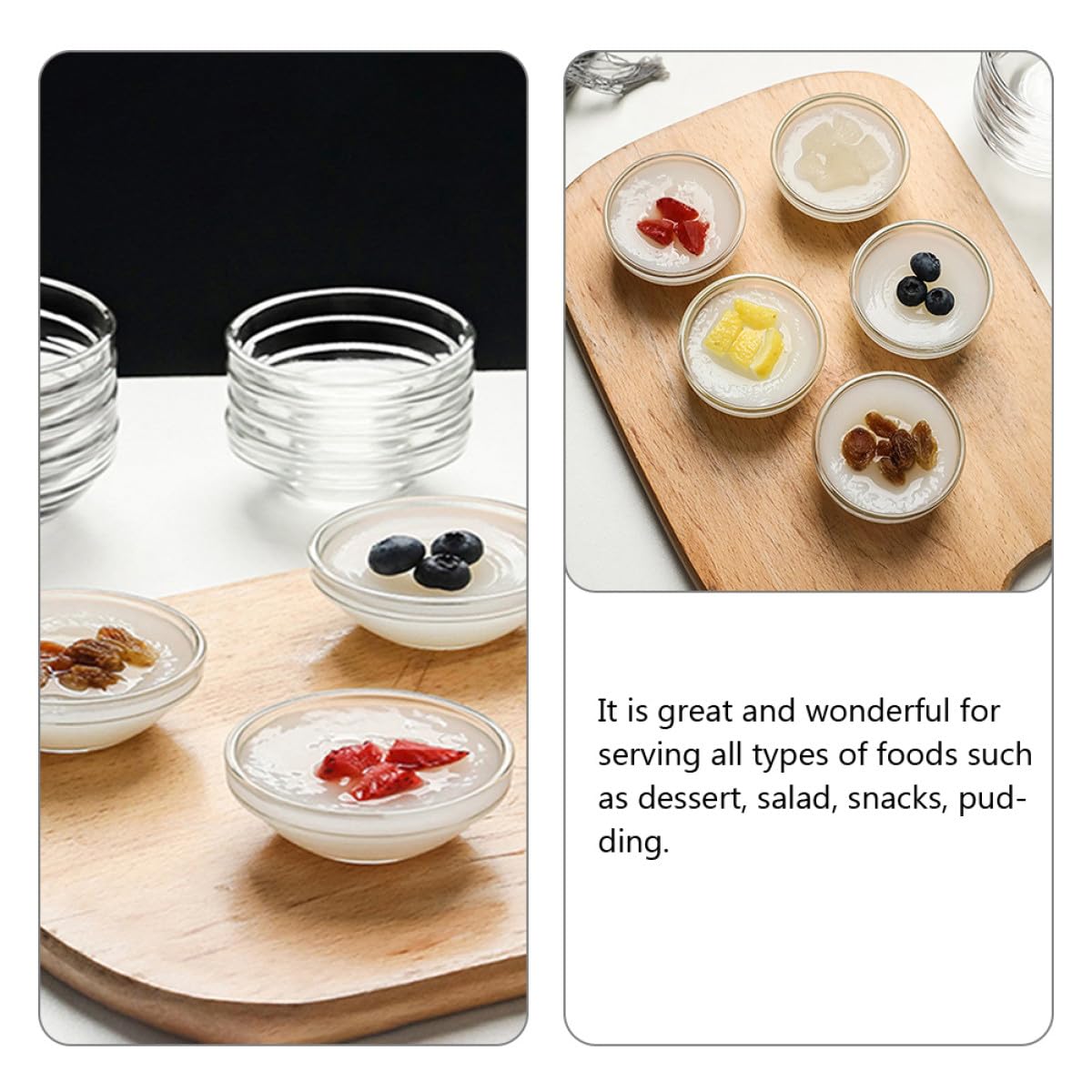 Set da 10 Ciotole Impilabili in Vetro per Dessert e Macedonia Coppette Monoporzione da 45 Ml Coperchio, Perfette per Gelatine e Snack