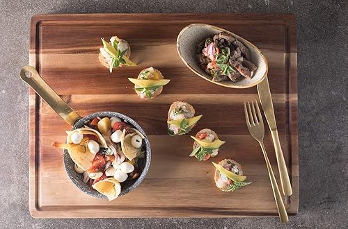 Miniatura 2 de Tabla de cortar ACACIA PREMIUM y bloque de carnicero profesional resistente con ranura para jugos, extra grande (17 x 13 x 1.4 pulgadas), orgánico,