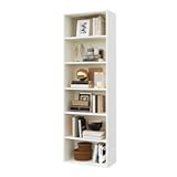 71.2" Tall Narrow Bookshelf, 6 Tier Open Display Shelves, Modern Corner Bookshelf Storage Cabinet for Living Room, Office, Standing Wood Bookcase (White, 21.6" W)