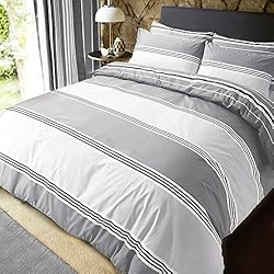 Fundas Nordicas Rey Martin Sleepdown Juego de funda de edredón para cama y fundas de almohada a rayas de Pieridae, 50% algodón/50% poliéster, Gris, matrimonio, King