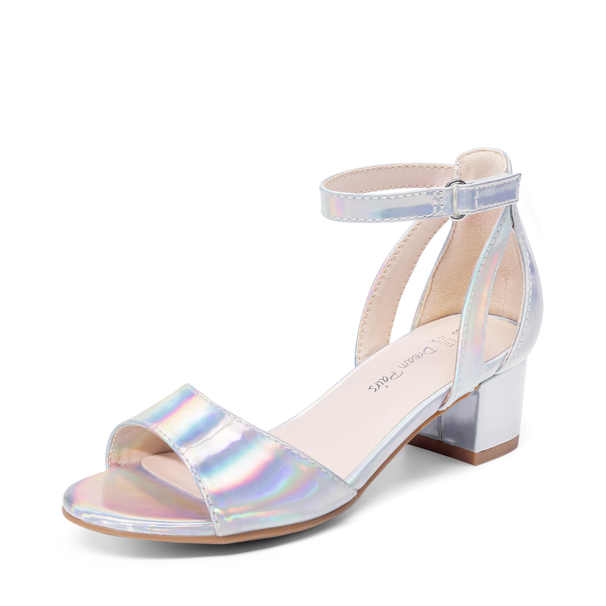 DREAM PAIRS Girls Sandals Chunky Pump Ankle Strap High Heels Dress Open Toe Flower Wedding Party for Little Big Kid