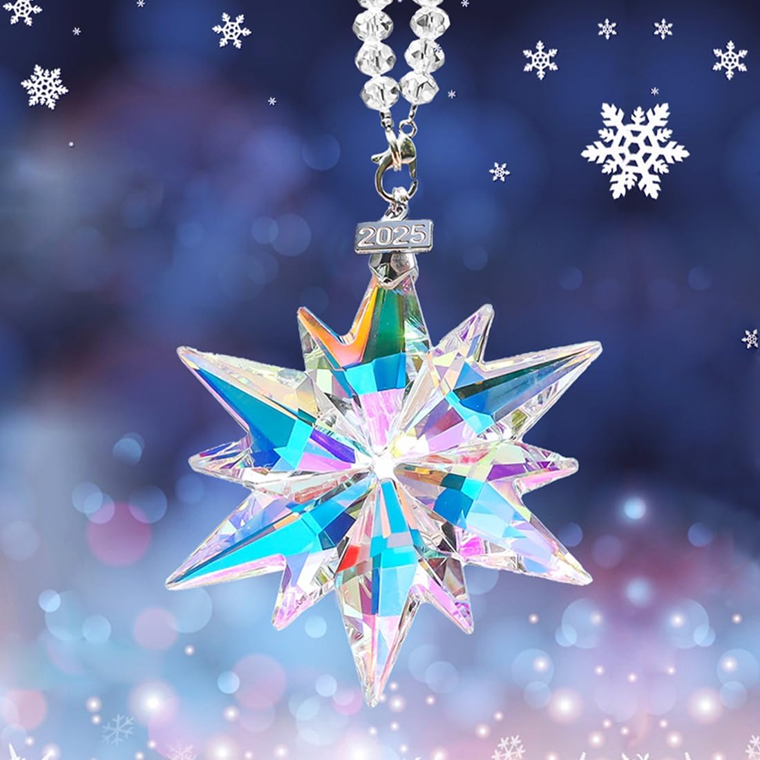 2025 Annual Christmas Ornaments Crystal Snowflake Star, Sparkly Crystal Ornaments for Christmas Tree, Beautiful Christmas Ornaments for Women Girls - Image 4