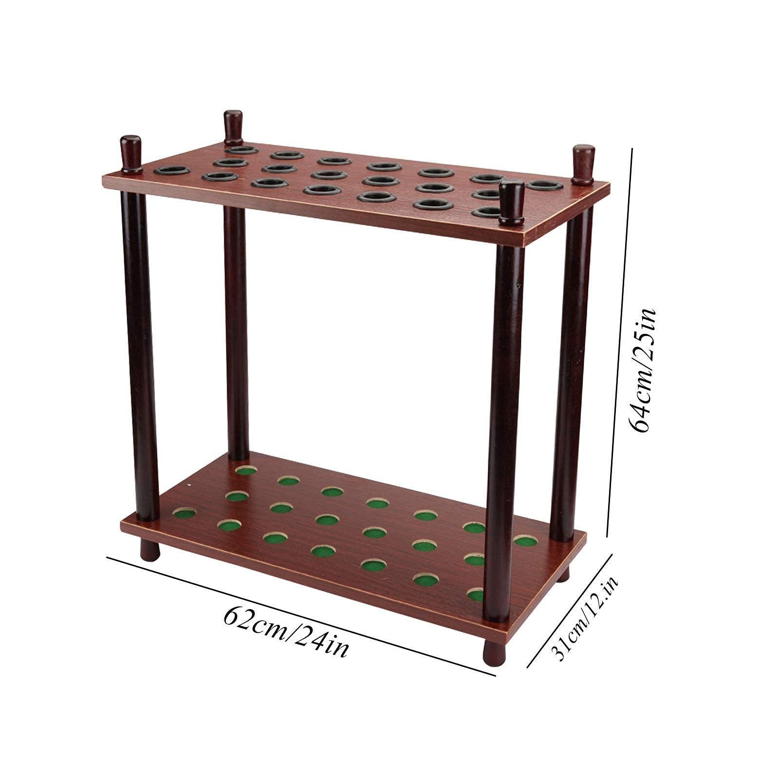 Porta stecche da biliardo, finitura in vernice marrone, porta stecche da biliardo 24 x 12 x 25 pollici, porta stecche da biliardo, contiene 36 stecche, per biliardo e canne da pesca, supporto angolare