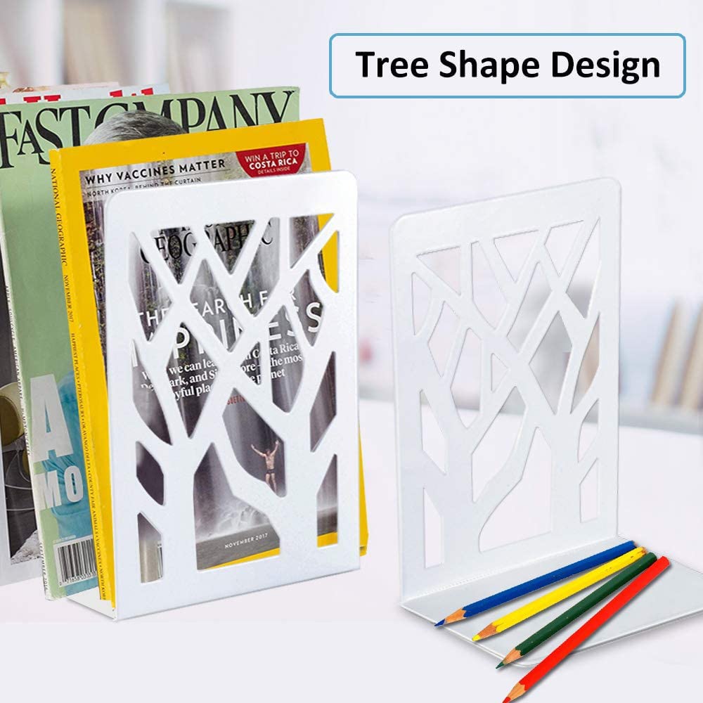 3 Pares Sujetalibros Estanteria, Sujeta Libros Metal Apoya Libros para Estanteria Soporte Libros Decorativo Tapones para Estantes de Libros para Oficina Biblioteca Hogar Escuela (Blanco)