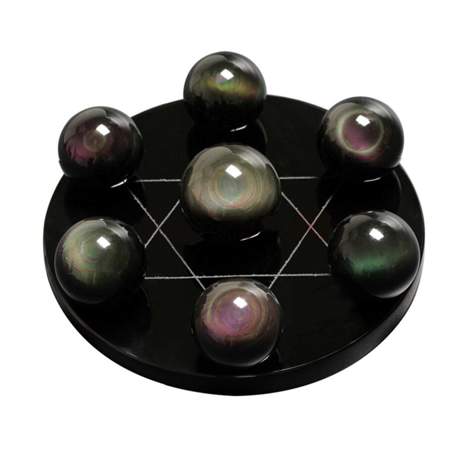 DPURPIWADY Black Obsidian Crystal Ball Sphere 7 Crystals Kit W/Black Stand，Crystals Tumbled Stones Set Lucky Decoration Palm TouchStones,5.9"
