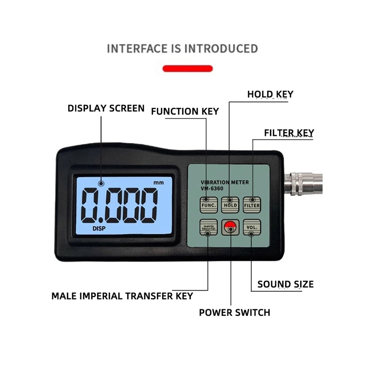 Schwingungsmessgerät, Der digitale Vibrationsmesser VM-6360 misst mechanische Unwucht und Abweichungsfrequenzen von bis zu 10 Hz bis 10 kHz für HLK, Motoren