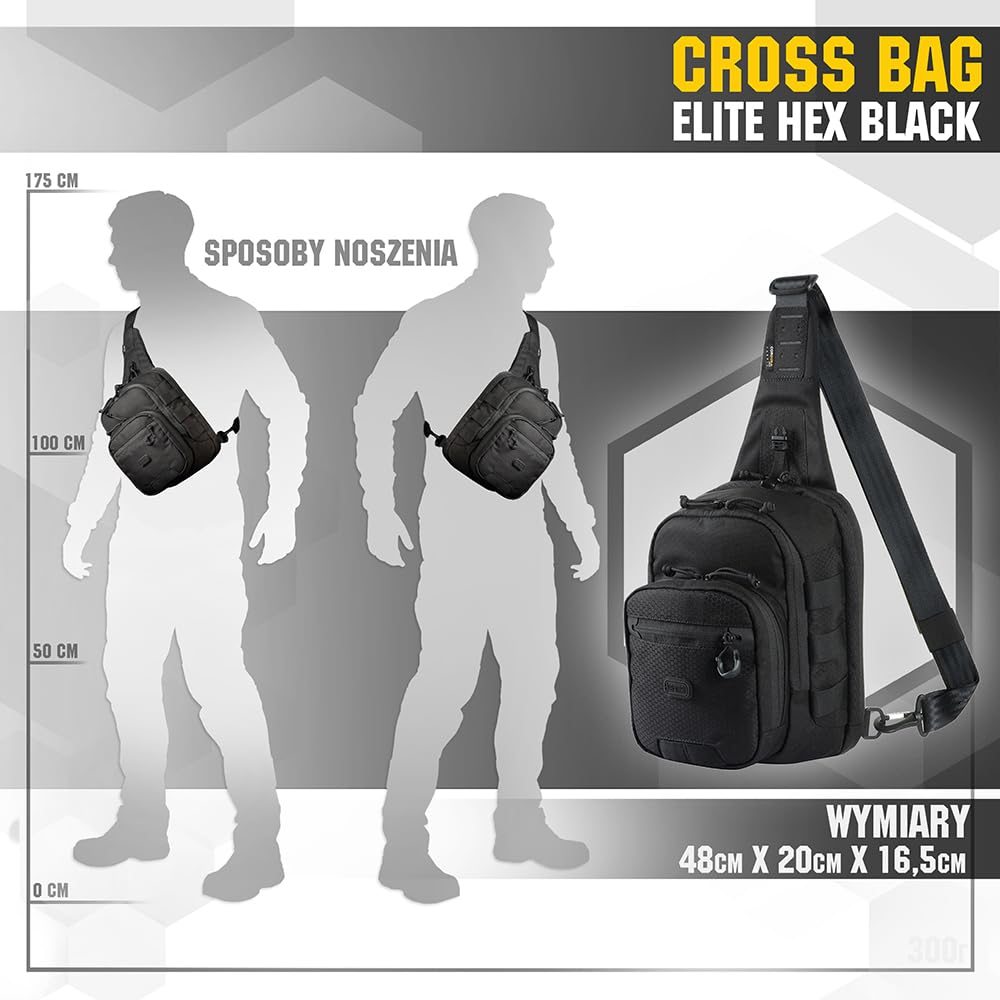 M-Tac Cross Bag Elite wielofunkcyjna torba typu sling do aktywności na świeżym powietrzu, wędrówek, uprawiania sportu, Multicam Black/Black