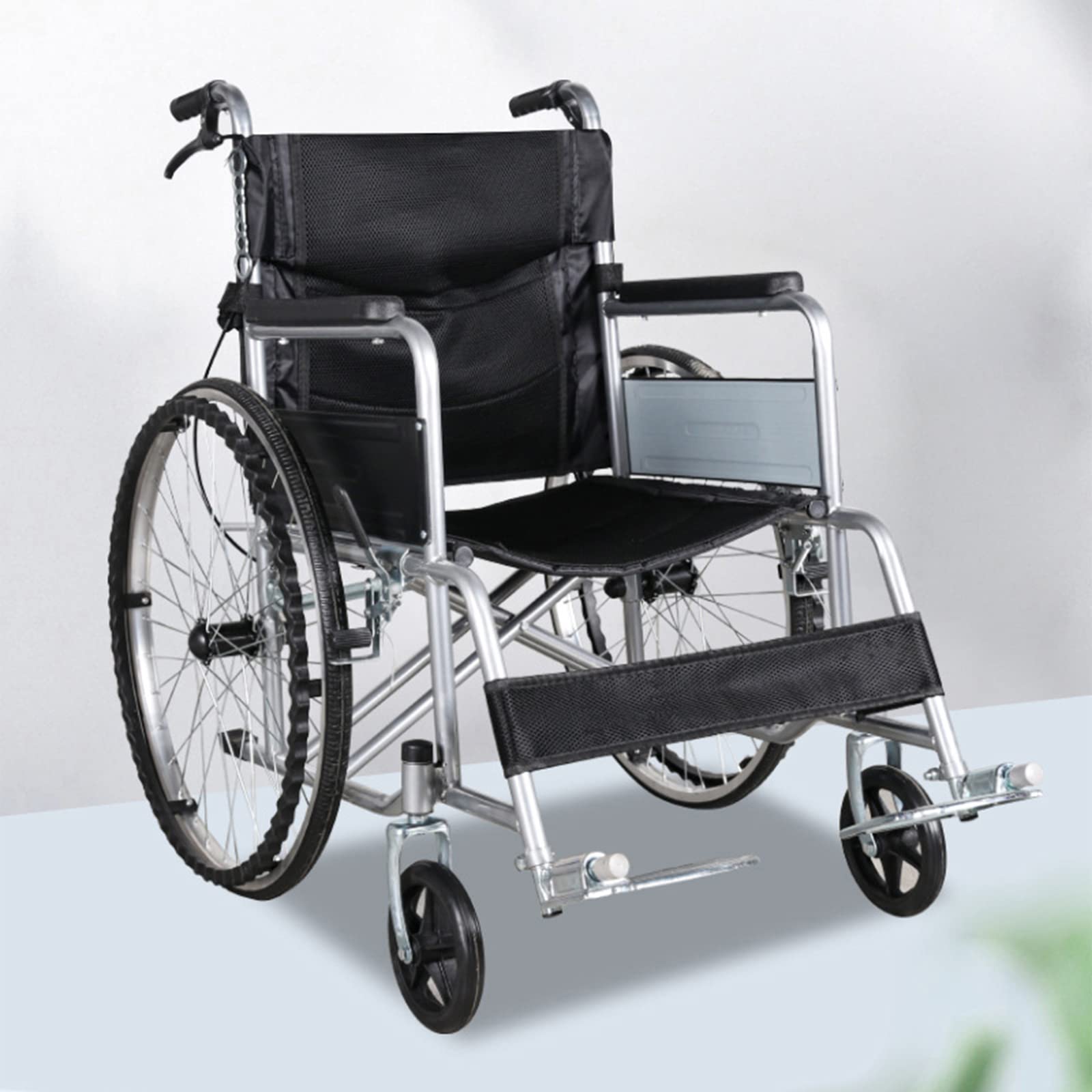 Sedia a rotelle Pieghevole Leggera,Sedia di Trasporto Pieghevole per Adulti,Sedia a rotelle da Trasporto Leggera con Freno a Mano,con Freno a Mano,per Un Comfort Extra,Nero,Black