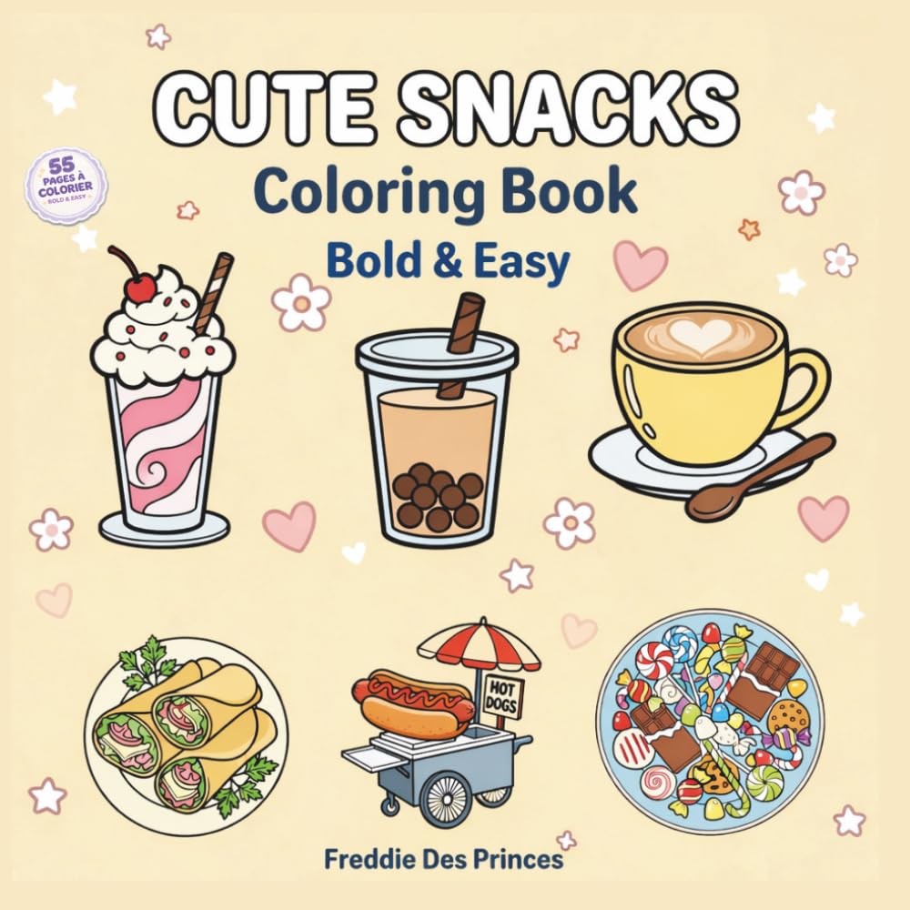 Cute Snacks Coloring Book: Bold and Easy Coloring Book with 40 Fun and Adorable Food Illustrations for Relaxation and Stress Relief (Cozy Coloring Collection)