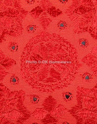 Indian Decorative Toss Throw Pillowcases 16x16 Inch Cotton Mirrored Embroidered Bohemian Square Accent Cushion Covers (Size - 40x40 cm ; Color: Red) - Set of 4 Pcs (Cover Only)
