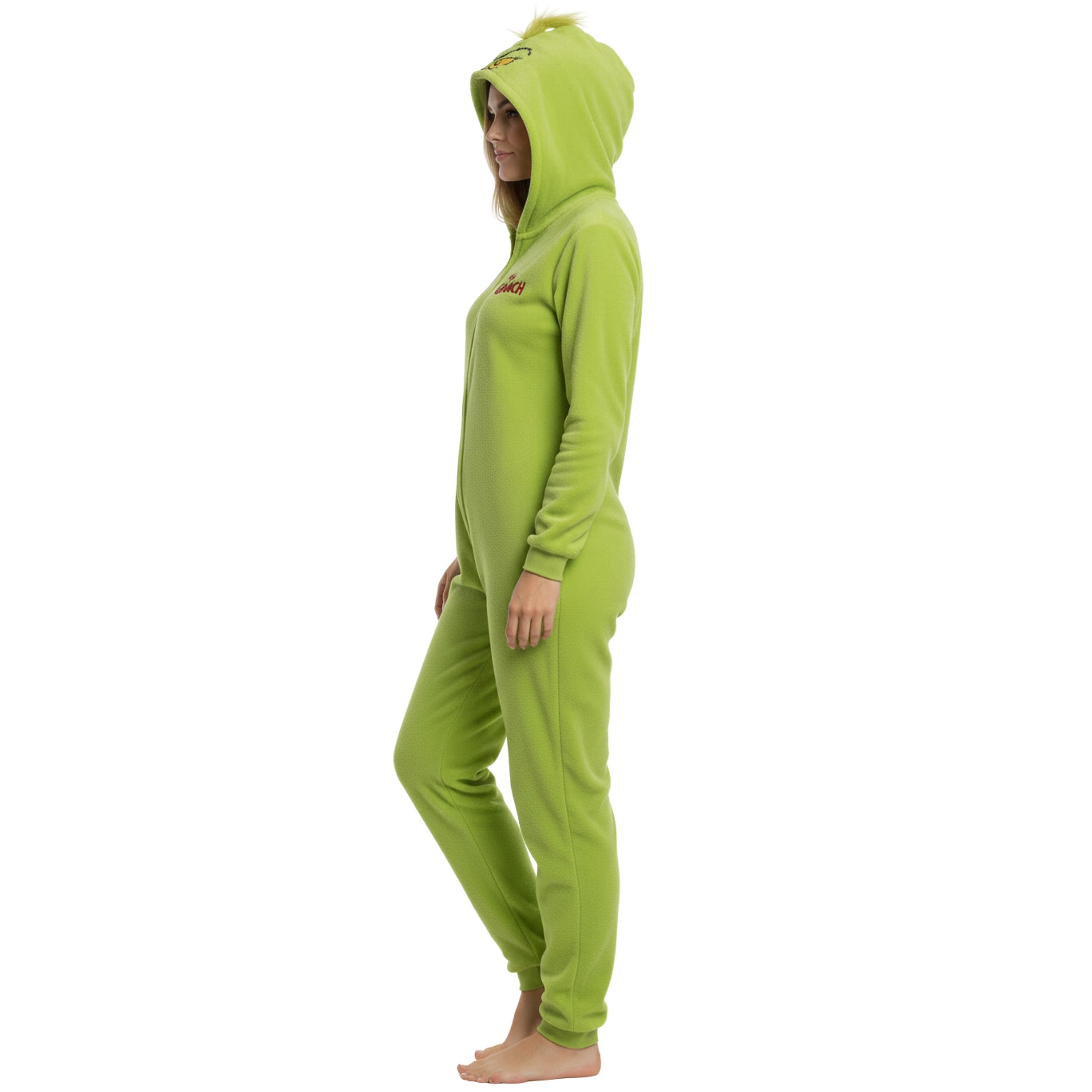 Grinch POLAROWA piżama JEDNOCZĘŚCIOWA zapinana na zamek, damskie CIEPŁE onesie z kapturem