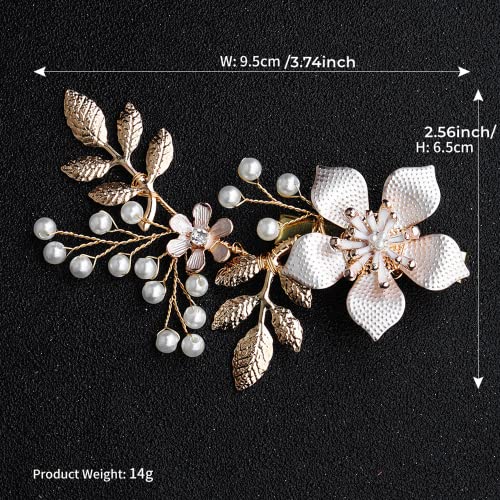 Shining Pearl Bridal Hair Clip - Gold Fascinators for Weddings Wedding Hair Accessories for Women Girls, Golden B - Image 3