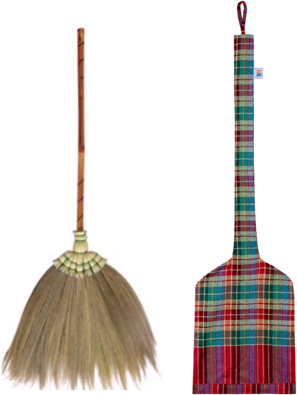 Natural Grass Broom Vintage Retro Made in Thailand, Handmade Broom, Housewarming Gift, Witch Broom, Thai Broom, Broomstick Bamboo Stick Handle, Kong Grass Broom, Durable Broom for Indoor & Outdoor
