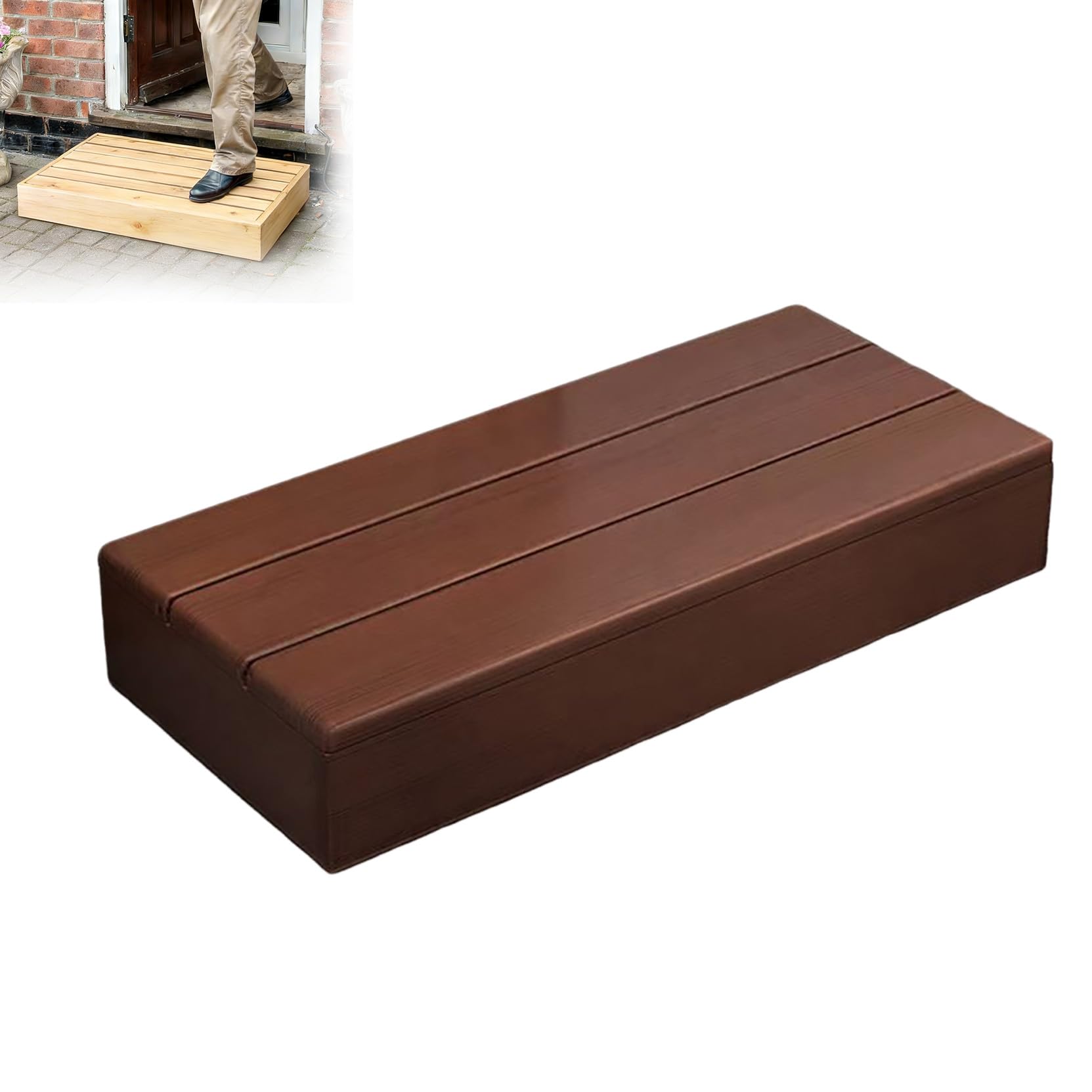 Sgabello in legno per adulti, Sgabello One Step per anziani, resistente poggiapiedi, gradini per letti alti, bagno, camera da letto, cucina, Sicuro e Stabile, Marrone, 100×30×15cm
