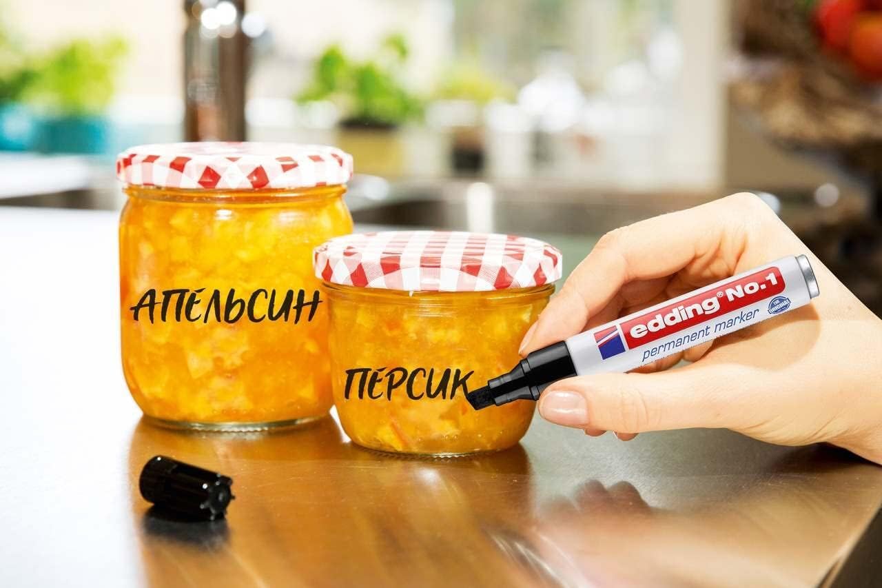 edding No. 1 permanent marker - zwart - 10 stiften - beitelpunt 1-5 mm - watervast, wrijfvast, sneldrogend - multimarker in zakformaat - voor karton, kunststof, hout, metaal, glas