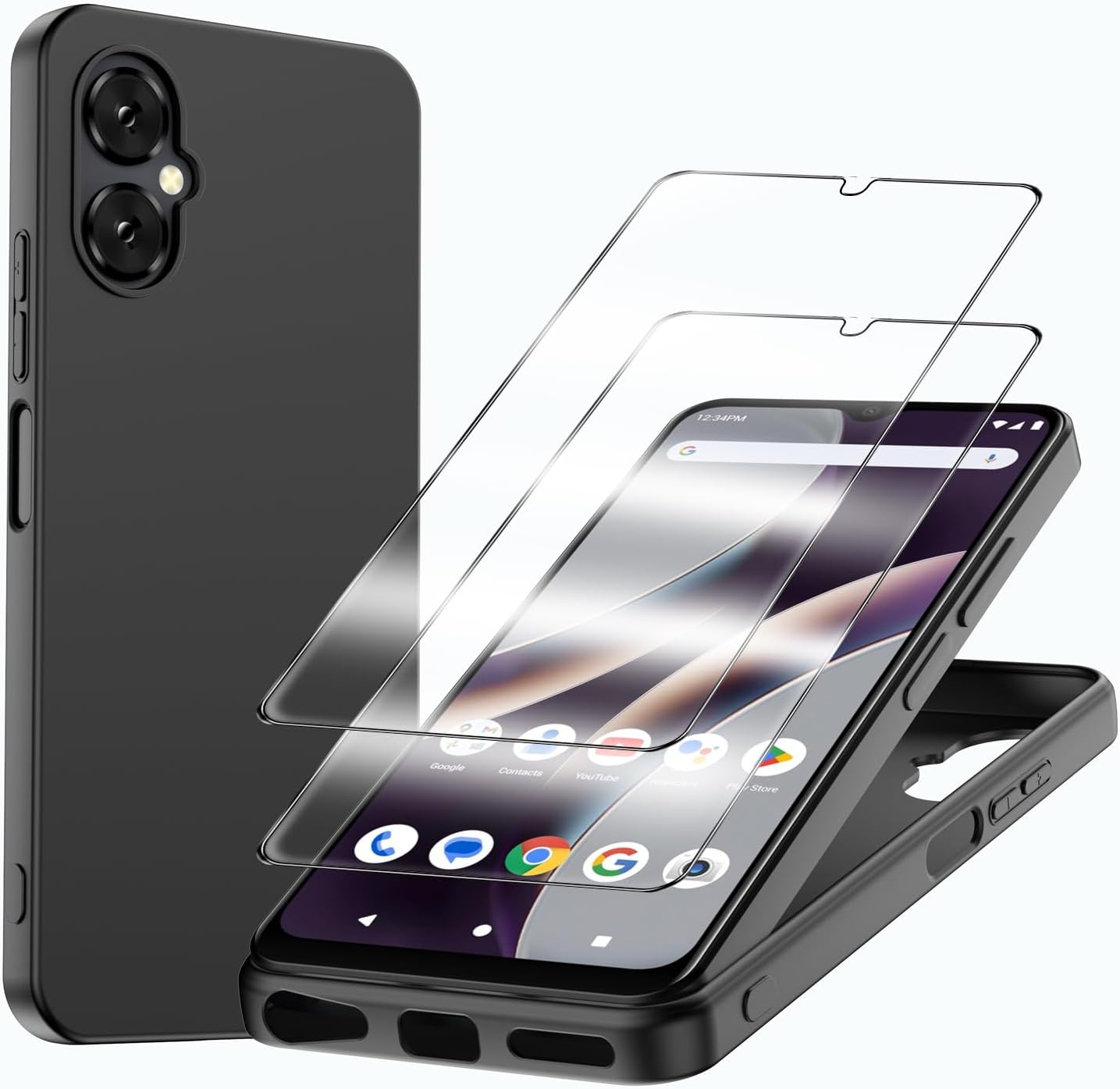 RTYJZ for BLU G53 Case with 2 Pack Tempered Glass Screen Protector Shockproof Soft Silicone Protective Phone Cover Case for BLU G53 G0850, Black