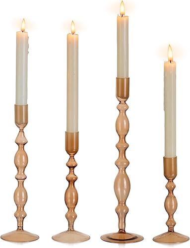 Glasseam Portavelas cónicos ámbar juego de 4 candelabros decorativos modernos para decoración de candelabros altos para mesa de otoño, centro de