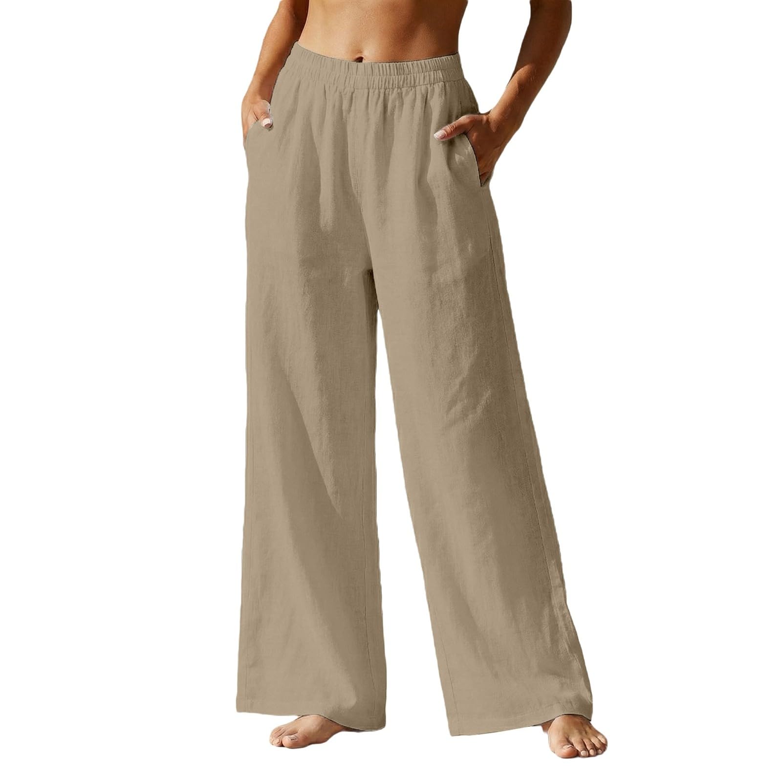 Pantalon en lin coton femme pantacourt jambe large et ample mode