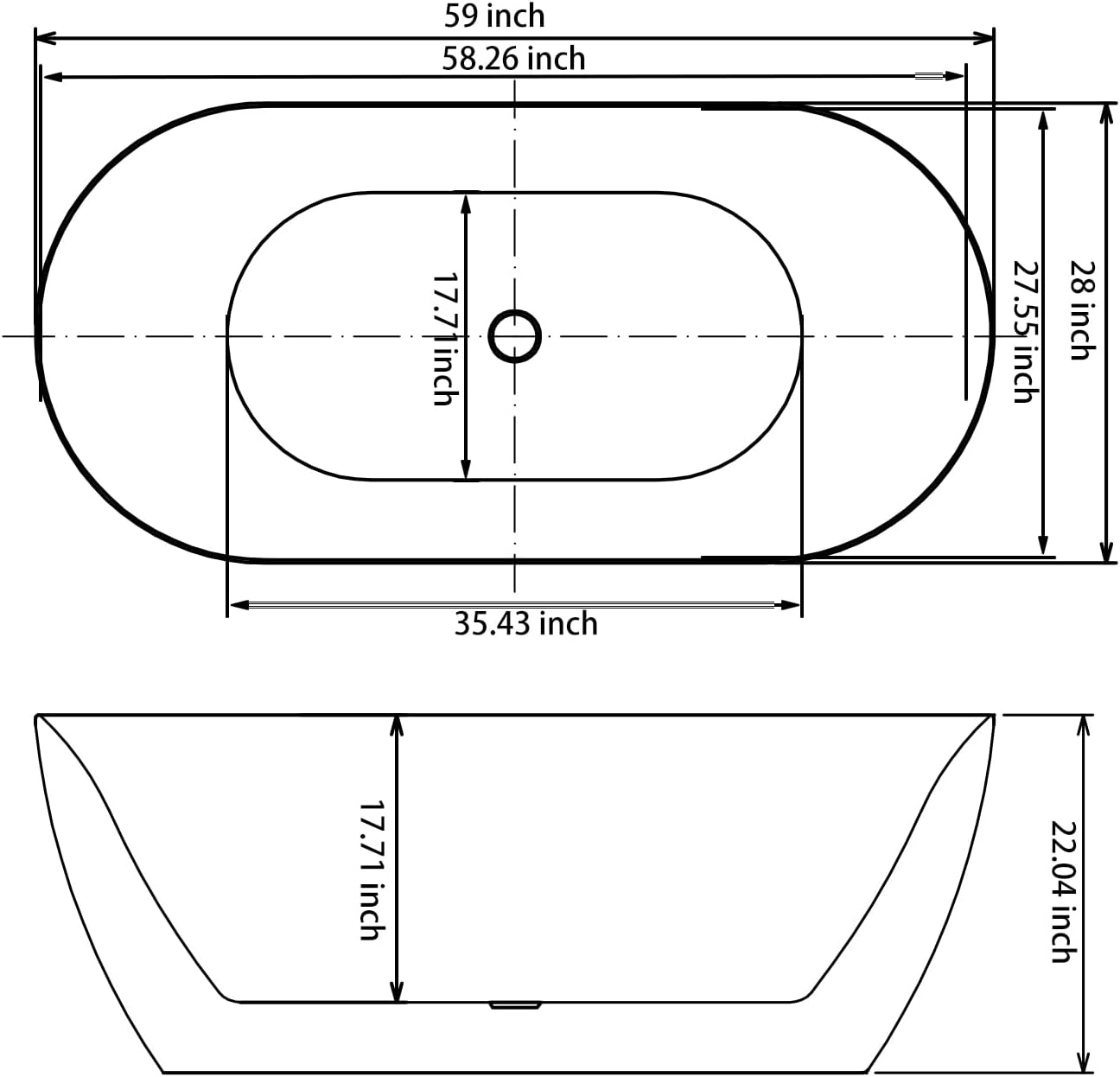 59" Acrylic Freestanding Bathtub，Double Ended Shape lozenge texture Bathtub with Integrated Slotted Overflow, Toe-Tap Chrome Drain, cUPC Certified,Black