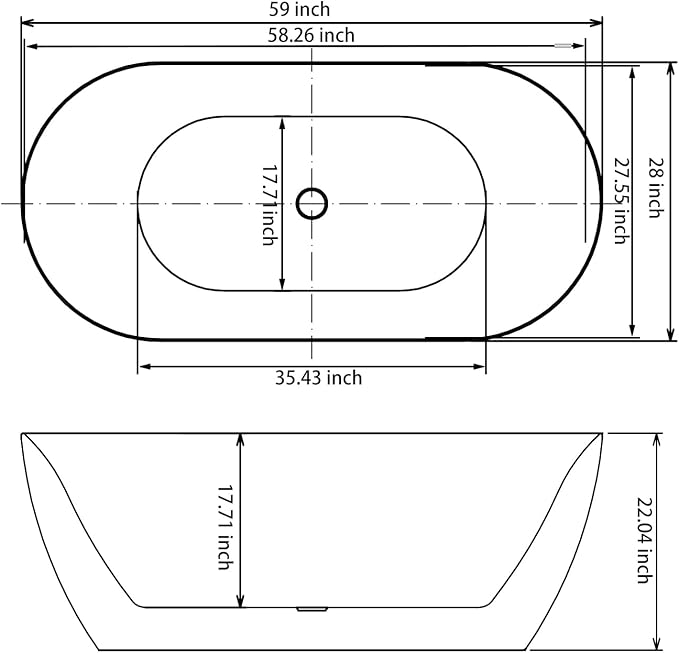 59" Acrylic Freestanding Bathtub，Double Ended Shape lozenge texture Bathtub with Integrated Slotted Overflow, Toe-Tap Chrome Drain, cUPC Certified,Black