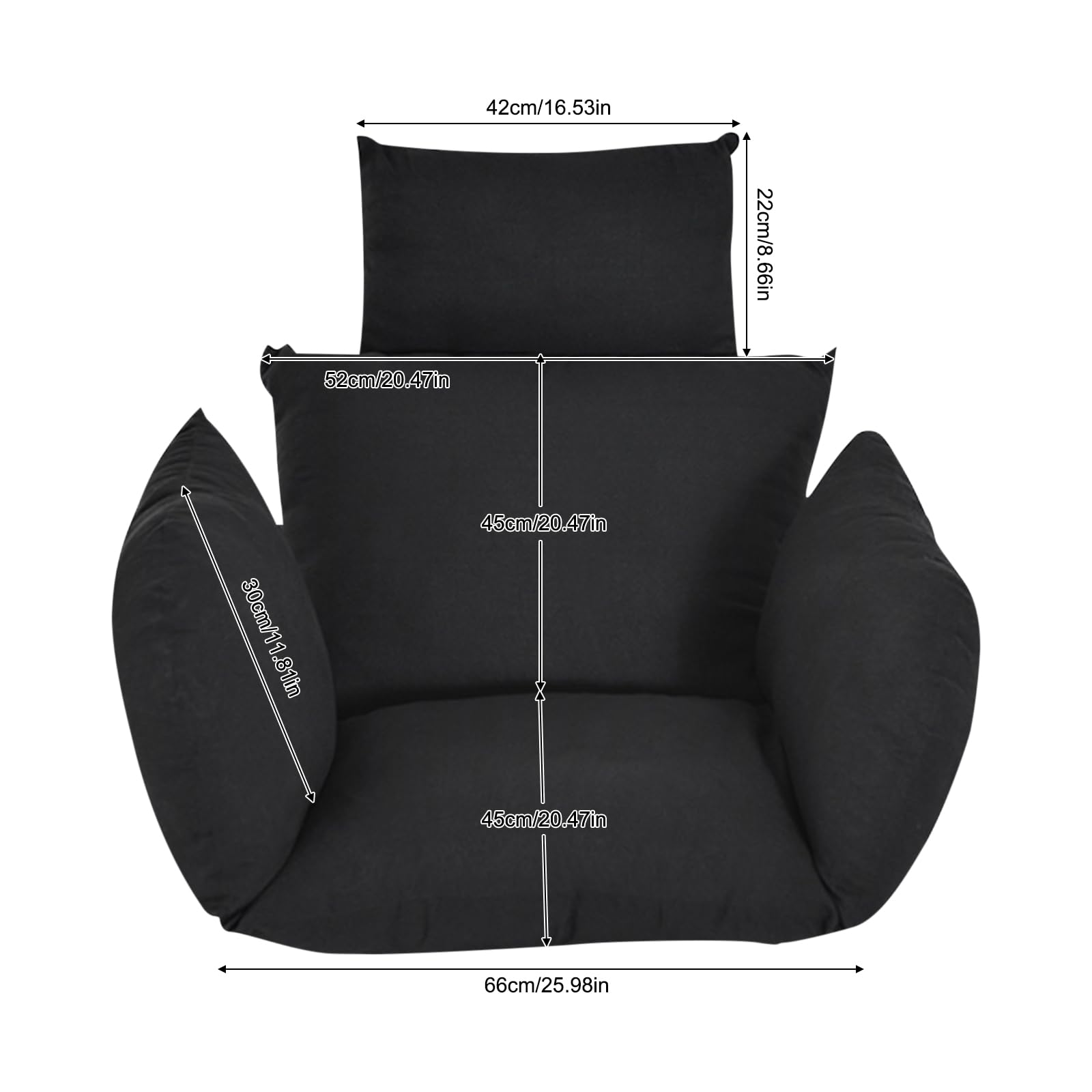 DSYOGX Swing Chair Cushion, Black Hanging Chair Cushion Pillow With Polyester Fiber Egg Chair Cushion For Hanging Chairs, Back Chairs, Seat Cushion Only, 66x45cm